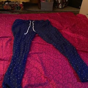 Blue and white polkadot pants